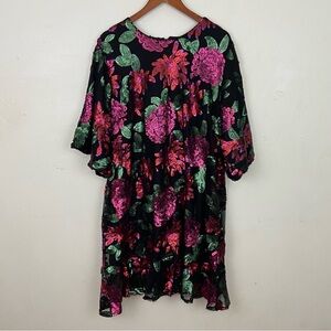 Ivy City Co Womens Evelyn Floral Sequin Shift Dress Size 1X